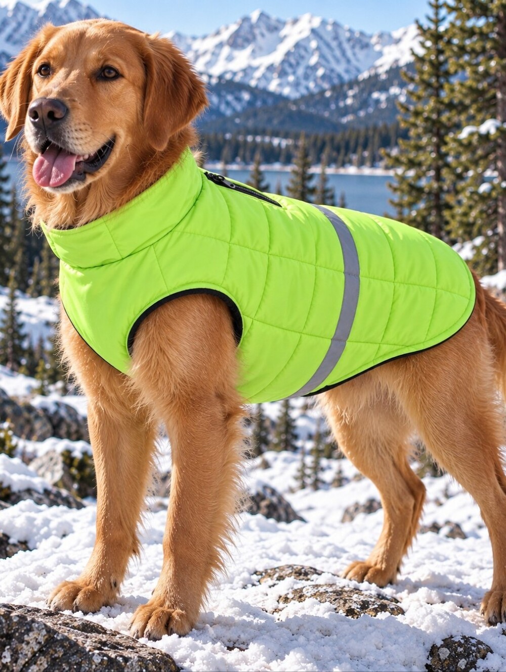 TRU-CANINE Hi Vis Reflective Insulated Dog Puffer Coat Neon Green
